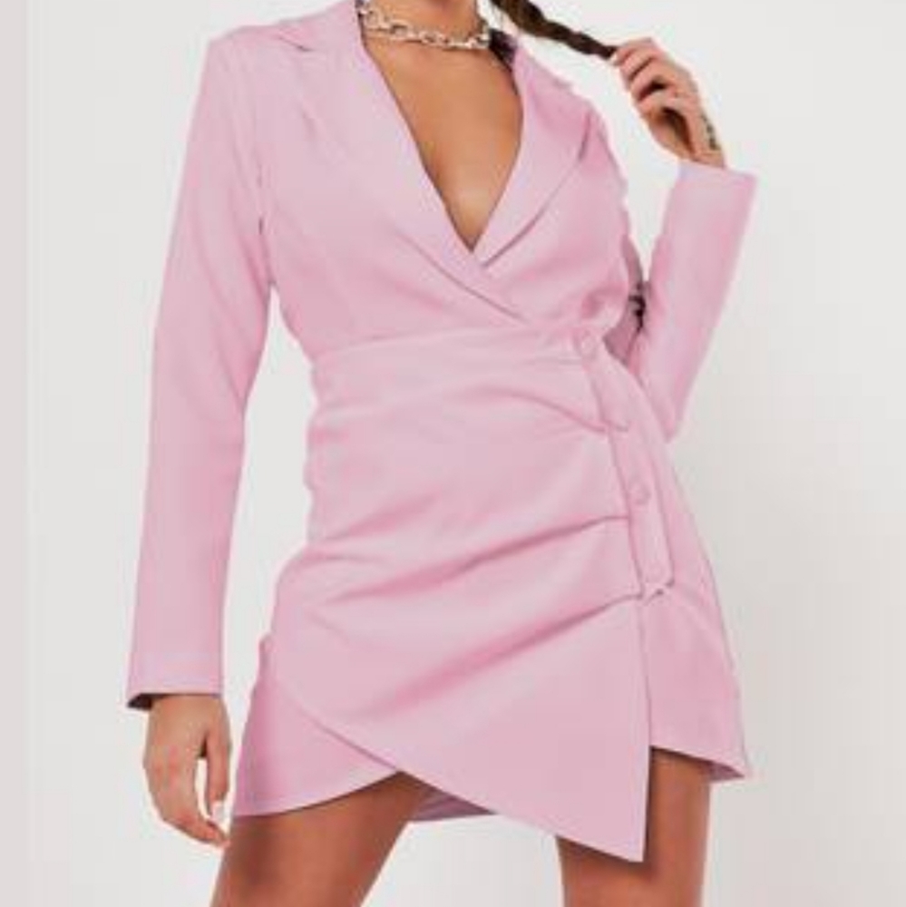 Missguided Blush Ruched Side Blazer Dress,Pink Size 12